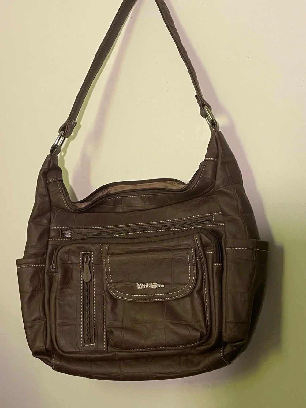 MultiSac Brown Croc-Embossed Shoulder Bag